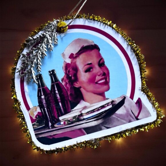 Set Of 7 Vintage-Inspired COKE Christmas Ornaments With Glitter Trim & Retro Des - Picture 2 of 9